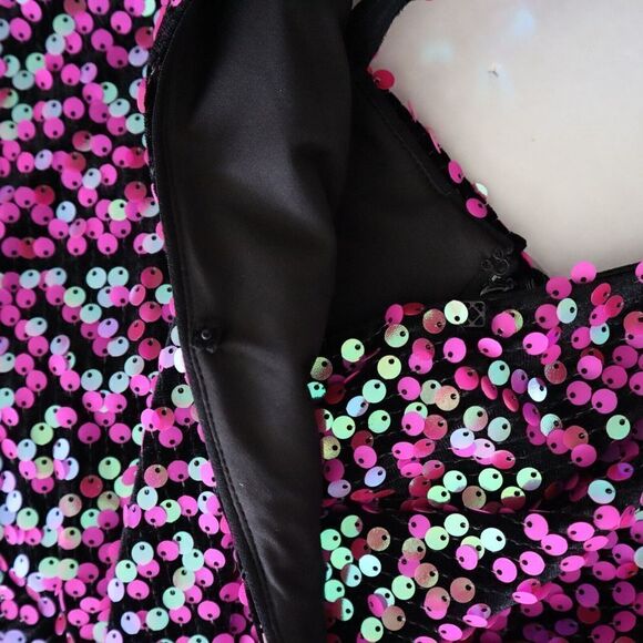 SHO x Tadashi Shoji Sz Small Hot Pink Sequin Surplice Neck Body-Con Dress - Picture 10 of 16